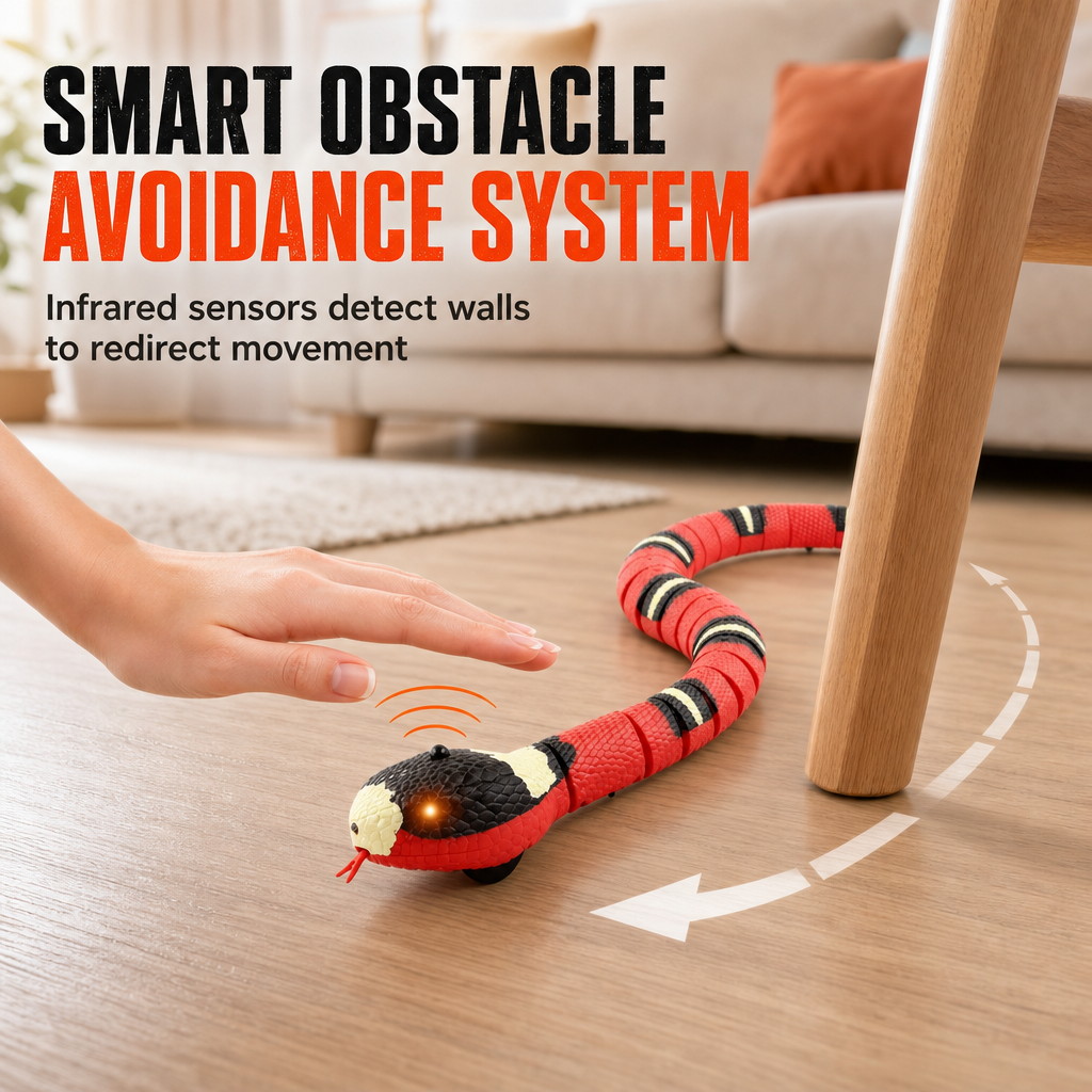 🐍✨Smart Sensing Electric Snake Toy with Obstacle Avoidance – Banded Krait Interactive Prank Toy for Kids