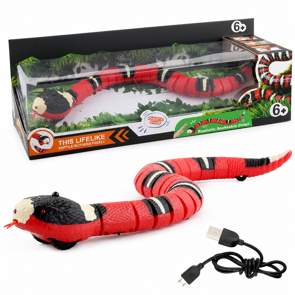🐍✨Smart Sensing Electric Snake Toy with Obstacle Avoidance – Banded Krait Interactive Prank Toy for Kids