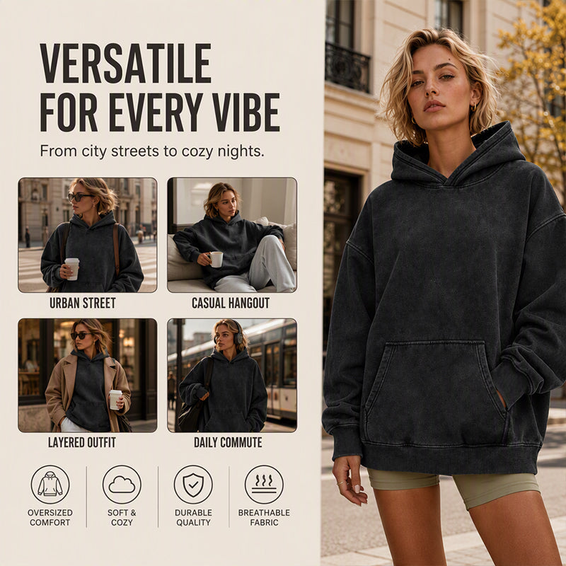 Womens Acid Wash Hoodie Oversized Long Sleeve Fall Fashion Sweatshirts