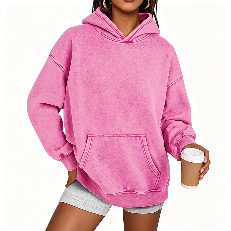 Womens Acid Wash Hoodie Oversized Long Sleeve Fall Fashion Sweatshirts