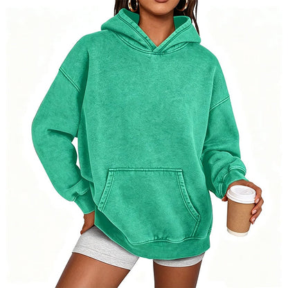 Womens Acid Wash Hoodie Oversized Long Sleeve Fall Fashion Sweatshirts