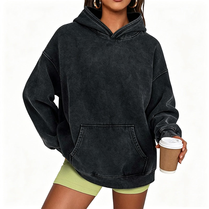 Womens Acid Wash Hoodie Oversized Long Sleeve Fall Fashion Sweatshirts