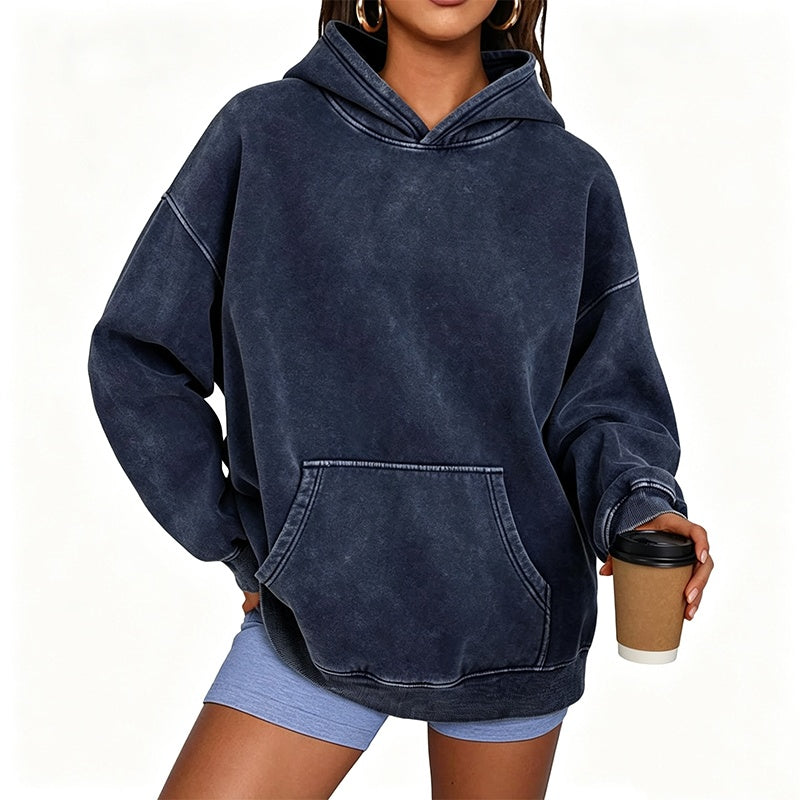 Womens Acid Wash Hoodie Oversized Long Sleeve Fall Fashion Sweatshirts