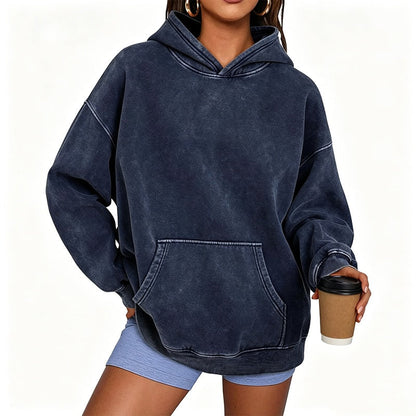Womens Acid Wash Hoodie Oversized Long Sleeve Fall Fashion Sweatshirts