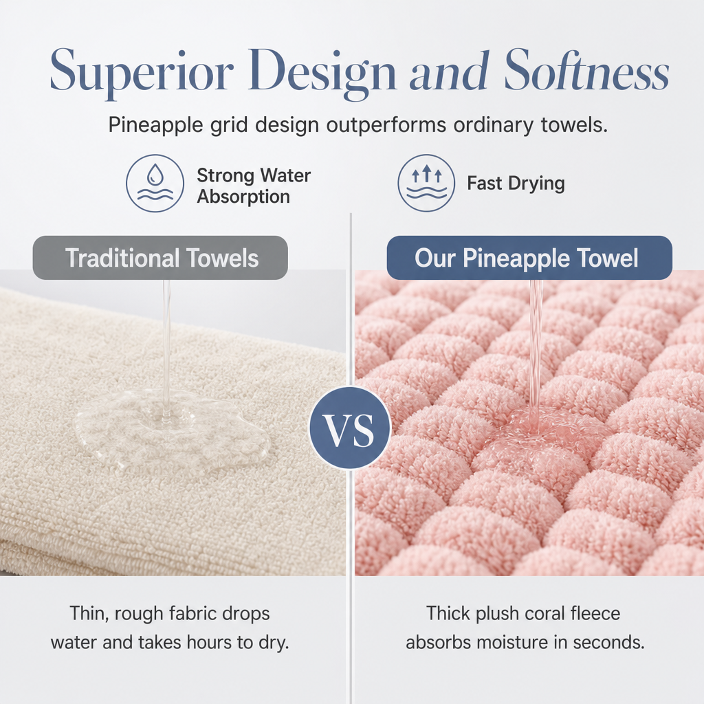 🍍💇‍♀️Coral Fleece Hair Drying Towel for Women 60×100cm – Pineapple Grid, Super Absorbent, Quick-Drying Head Wrap Turban