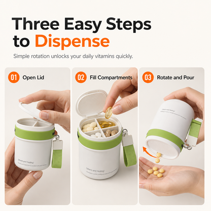 💊✈️Portable 4-Compartment Travel Pill Organizer – Compact, Secure, Easy to Carry