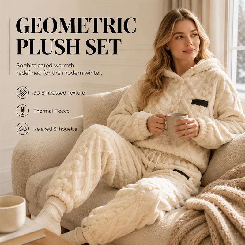 🔥 50% OFF | Women's Plush 3D Textured Hoodie & Pants Set – Cozy Winter Two-Piece