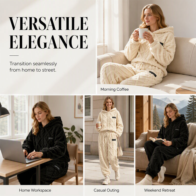 🔥 50% OFF | Women's Plush 3D Textured Hoodie & Pants Set – Cozy Winter Two-Piece