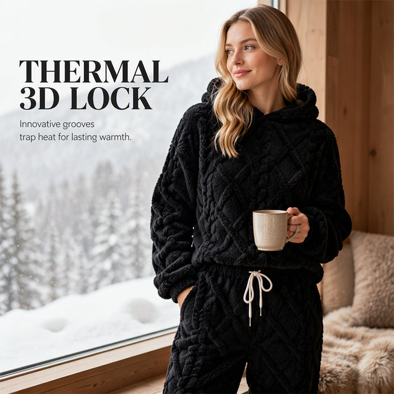 🔥 50% OFF | Women's Plush 3D Textured Hoodie & Pants Set – Cozy Winter Two-Piece