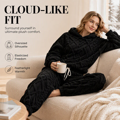 🔥 50% OFF | Women's Plush 3D Textured Hoodie & Pants Set – Cozy Winter Two-Piece