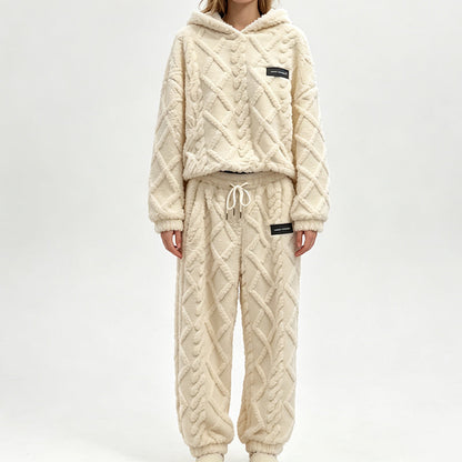 🔥 50% OFF | Women's Plush 3D Textured Hoodie & Pants Set – Cozy Winter Two-Piece