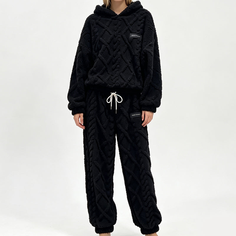 🔥 50% OFF | Women's Plush 3D Textured Hoodie & Pants Set – Cozy Winter Two-Piece