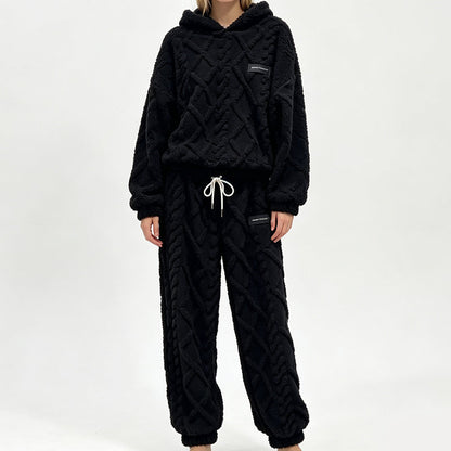🔥 50% OFF | Women's Plush 3D Textured Hoodie & Pants Set – Cozy Winter Two-Piece