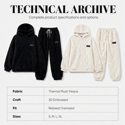 🔥 50% OFF | Women's Plush 3D Textured Hoodie & Pants Set – Cozy Winter Two-Piece