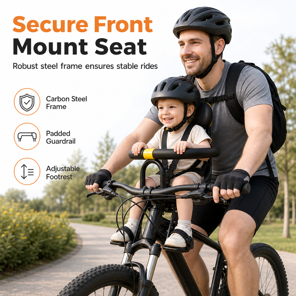 🚲👶Bicycle Child Seat with Backrest & Cushion – For Mountain Bikes, Safe & Comfortable Parent-Child Cycling