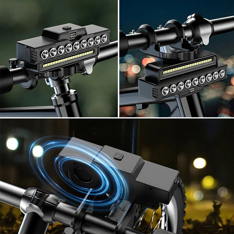 🚴 Dual Beam Bike Light: 30 LEDs, Digital Battery Display, 7 Modes, USB-C, Up to 20H Runtime