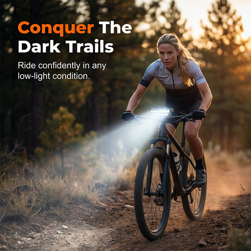 🚴 Dual Beam Bike Light: 30 LEDs, Digital Battery Display, 7 Modes, USB-C, Up to 20H Runtime