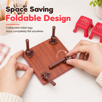 🏠 50% OFF! ✨ Miniature Folding Table & Chair Toy Set – Retro Wood-Grain Scale Models, Realistic Simulated Play Food & Space-Saving Foldable Design – Perfect Dollhouse Pretend Play for Kids 🍽️