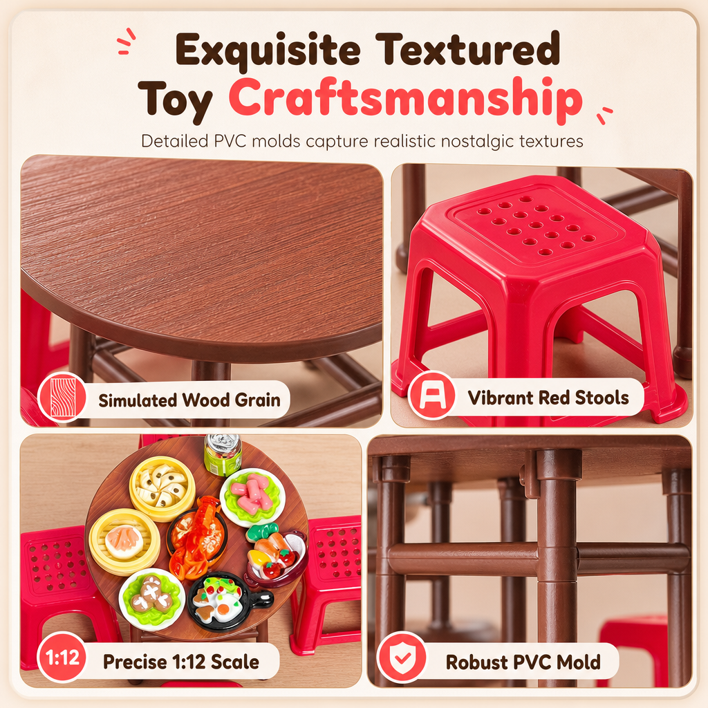 🏠 50% OFF! ✨ Miniature Folding Table & Chair Toy Set – Retro Wood-Grain Scale Models, Realistic Simulated Play Food & Space-Saving Foldable Design – Perfect Dollhouse Pretend Play for Kids 🍽️