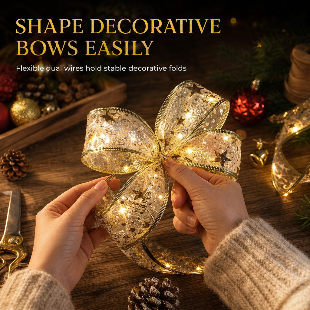 🎄✨Christmas Tree Ribbon String Lights – Festive Glow, Flexible Ribbon Design, Perfect Holiday Decor