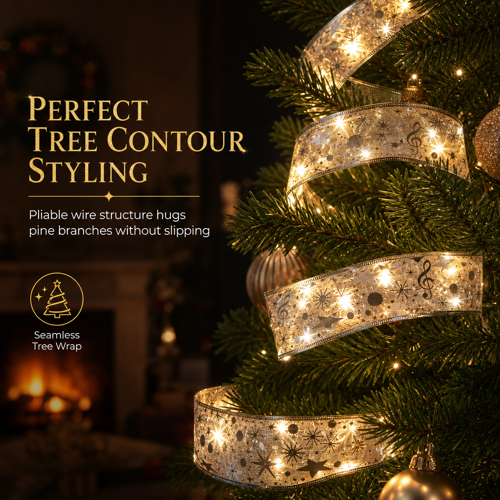 🎄✨Christmas Tree Ribbon String Lights – Festive Glow, Flexible Ribbon Design, Perfect Holiday Decor
