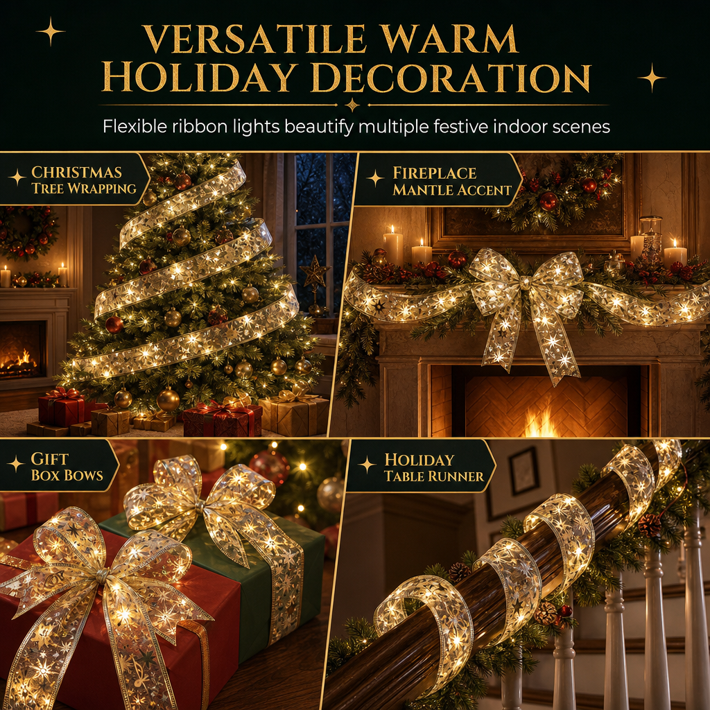 🎄✨Christmas Tree Ribbon String Lights – Festive Glow, Flexible Ribbon Design, Perfect Holiday Decor