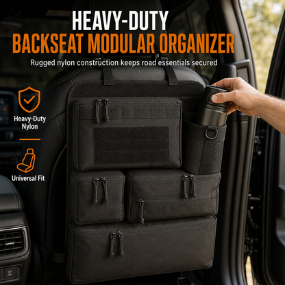 Heavy Duty Tactical Car Backseat Organizer Nylon Multi Compartment Storage Bag with Zipper Closure for SUVs