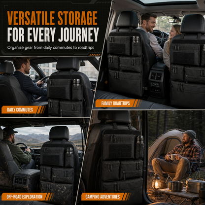 Heavy Duty Tactical Car Backseat Organizer Nylon Multi Compartment Storage Bag with Zipper Closure for SUVs