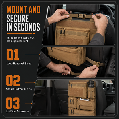 Heavy Duty Tactical Car Backseat Organizer Nylon Multi Compartment Storage Bag with Zipper Closure for SUVs