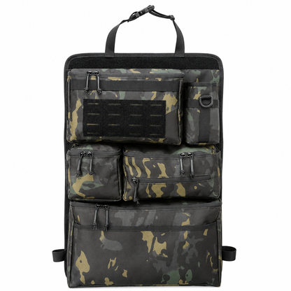 Heavy Duty Tactical Car Backseat Organizer Nylon Multi Compartment Storage Bag with Zipper Closure for SUVs
