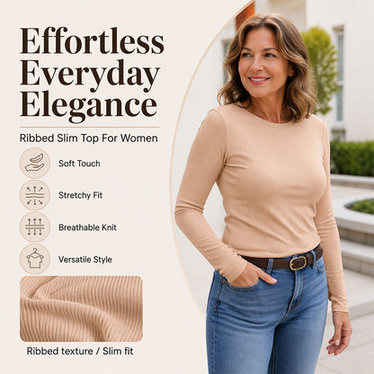 ⏳LAST DAY SALE ONLY￡11.99!!⭐🧶 Ribbed Texture, Easy Everyday Fit | Women's Classic Crew-Neck Knit Top