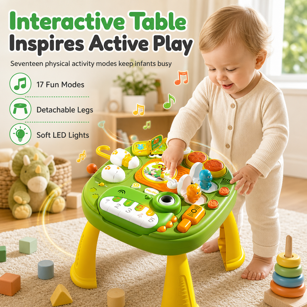 Multifunctional Electric Dinosaur Activity Table for Toddlers Educational Early Learning Game Toy for Babies