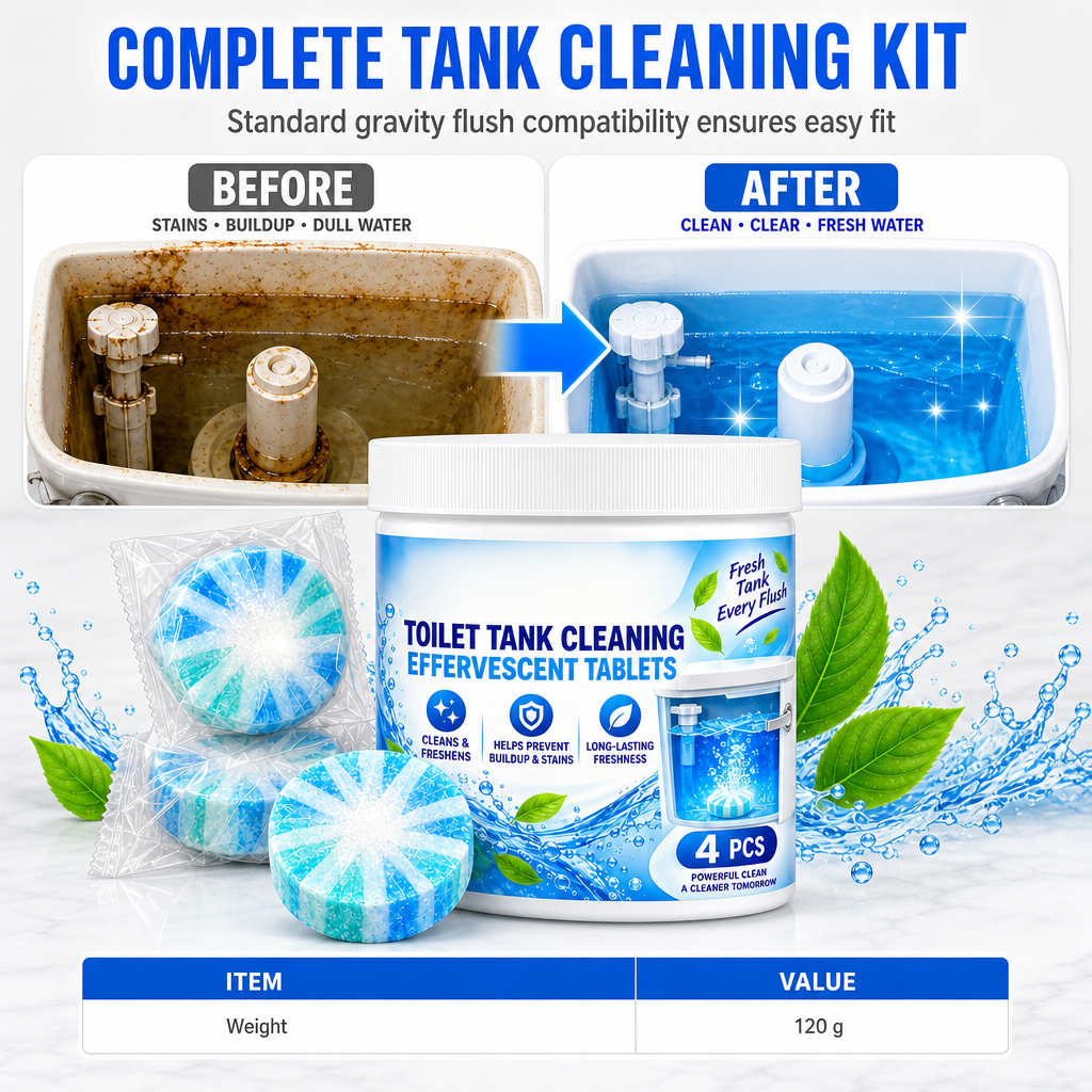🚽✨Effervescent Toilet Bowl & Tank Cleaning Tablets – Fast-Acting, Deep Clean, Removes Stains & Odors