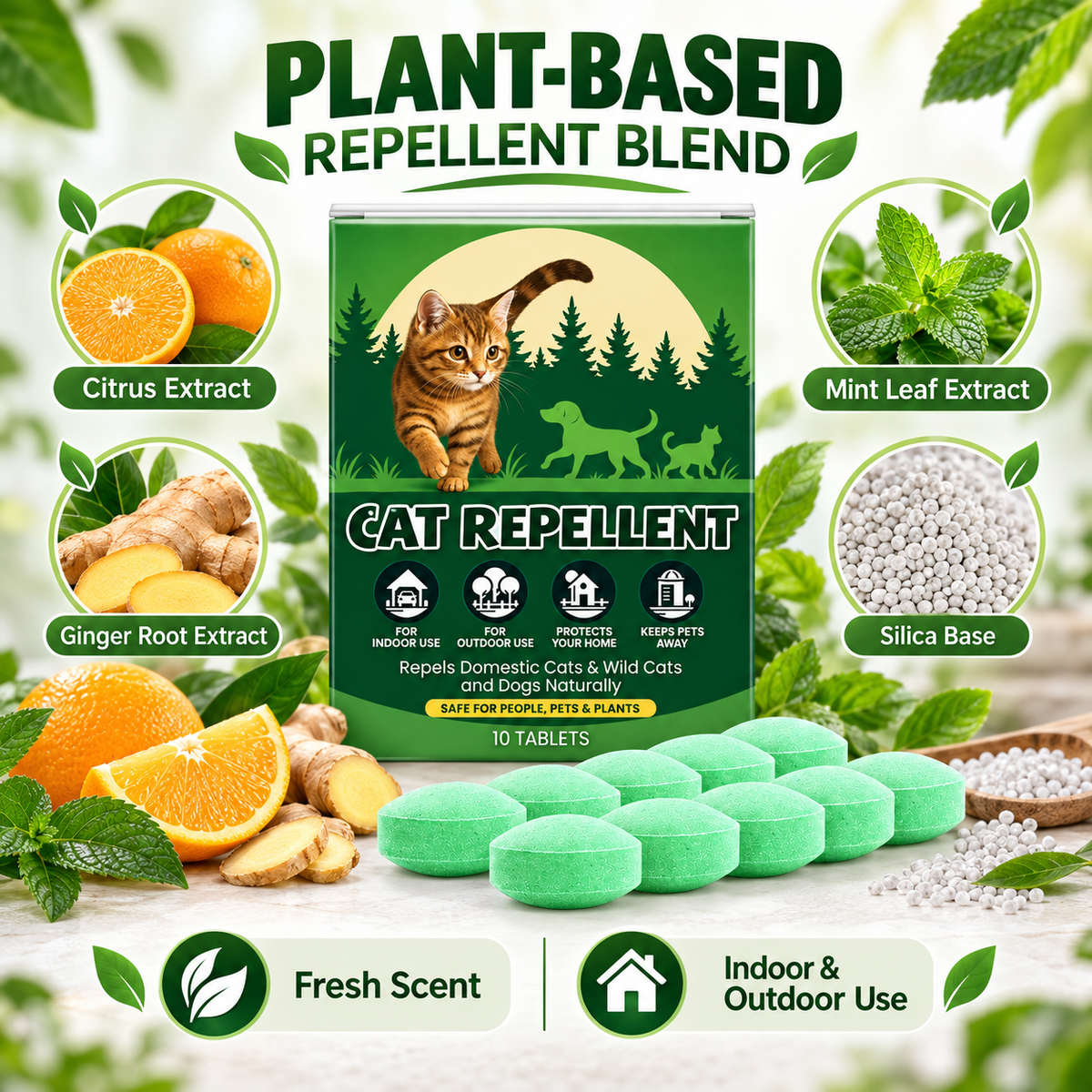 🌿🐱Safe Plant-Extract Cat Repellent Pills – Gentle Formula, Keeps Cats Away Naturally