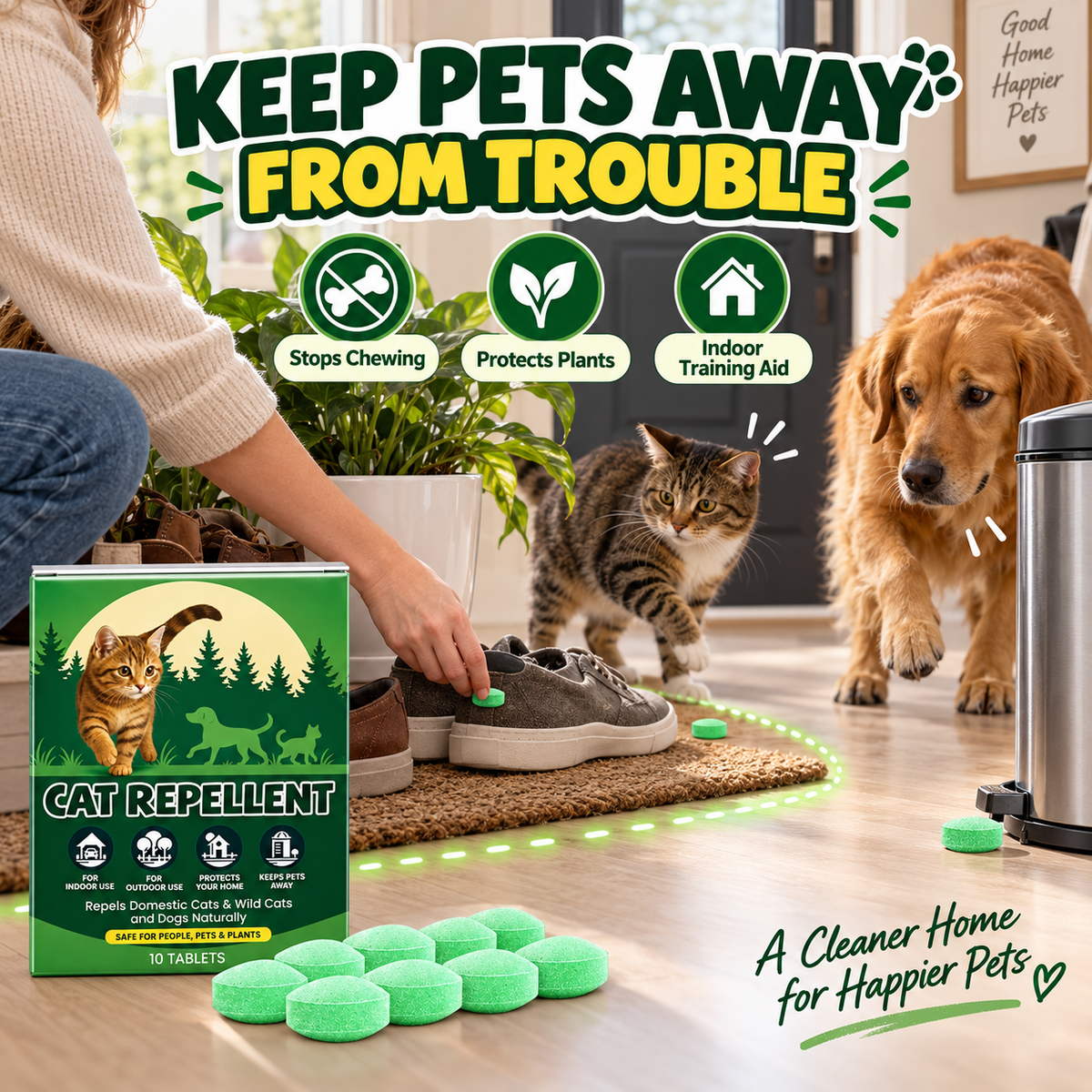 🌿🐱Safe Plant-Extract Cat Repellent Pills – Gentle Formula, Keeps Cats Away Naturally
