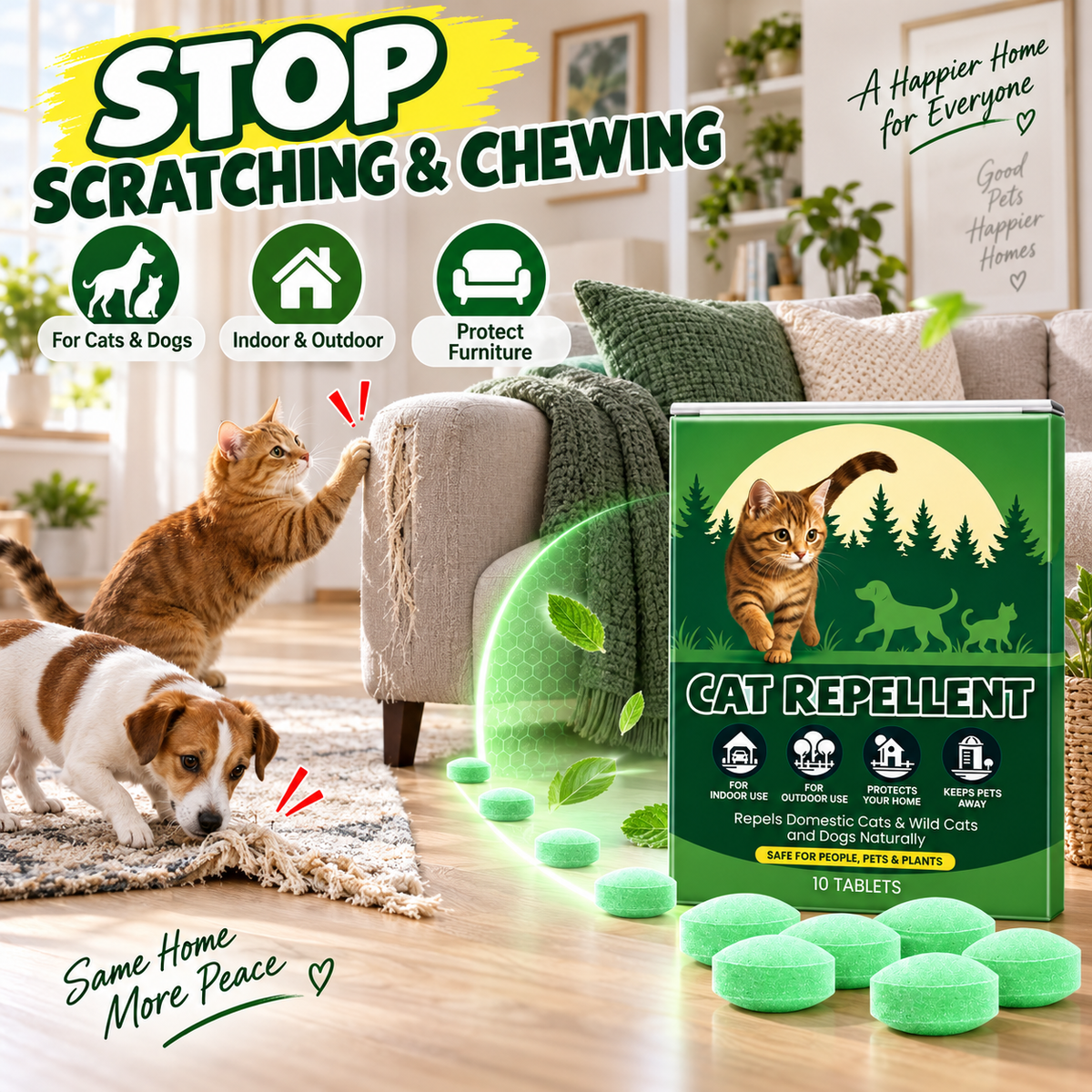🌿🐱Safe Plant-Extract Cat Repellent Pills – Gentle Formula, Keeps Cats Away Naturally