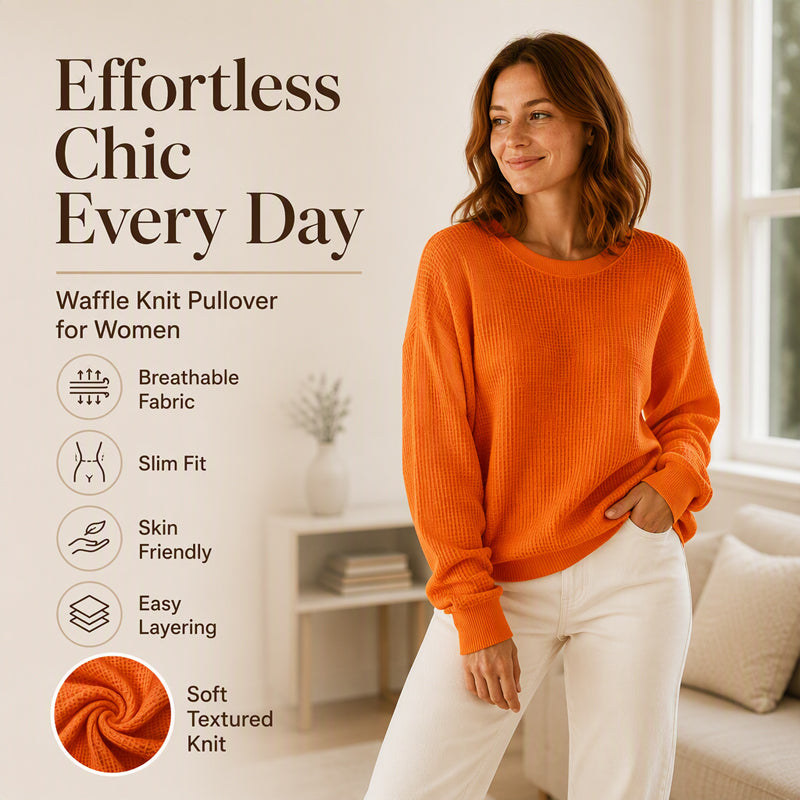 Textured Look, Relaxed Fit | Women's Waffle-Knit Loose-Fit Sweatshirt