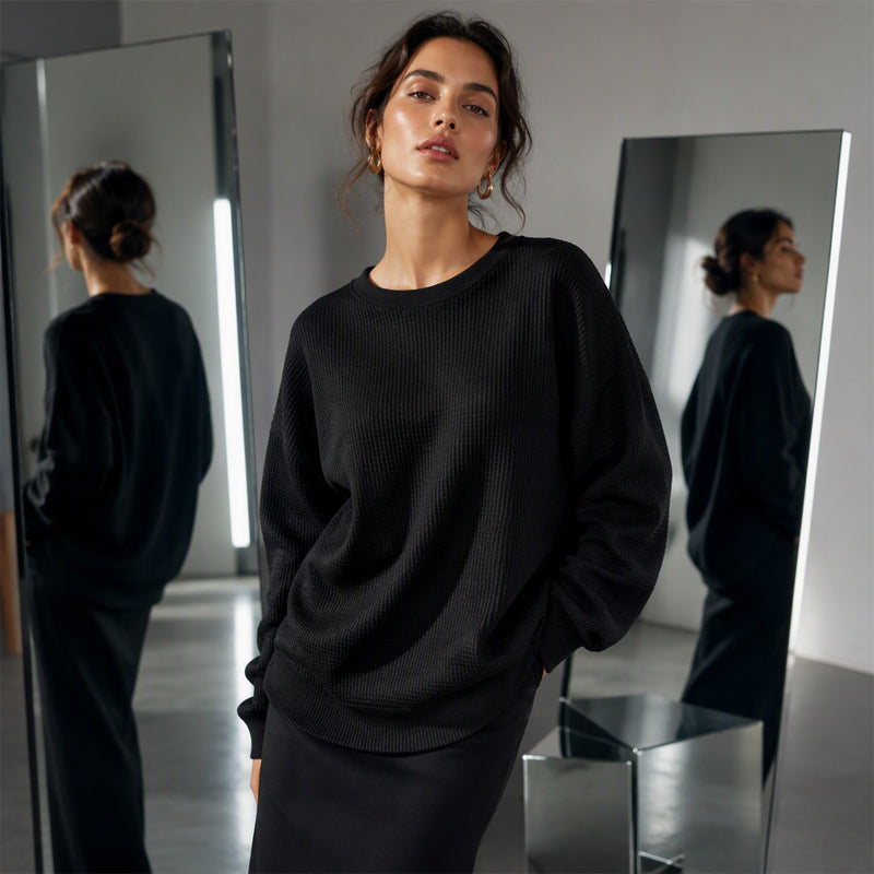 Textured Look, Relaxed Fit | Women's Waffle-Knit Loose-Fit Sweatshirt
