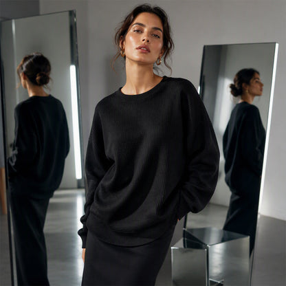 Textured Look, Relaxed Fit | Women's Waffle-Knit Loose-Fit Sweatshirt