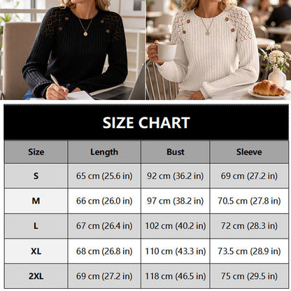 🖤Black Friday Sale:50% OFF🖤 🌸 Lace Detail, Easy Elegance | Women's Ribbed Knit Patchwork Long-Sleeve Top