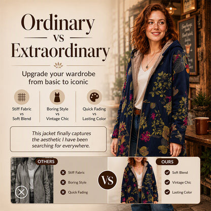 Vintage Leaf Print & Hooded — Women’s Coat 🍂🧥