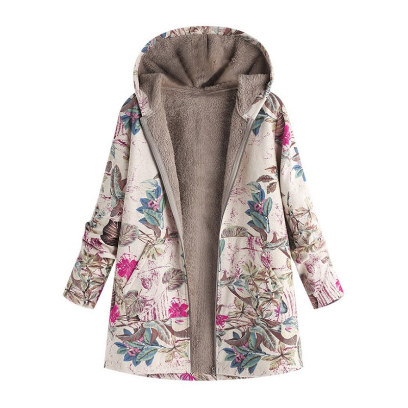 Vintage Leaf Print & Hooded — Women’s Coat 🍂🧥