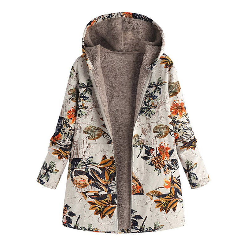 Vintage Leaf Print & Hooded — Women’s Coat 🍂🧥