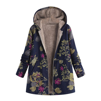 Vintage Leaf Print & Hooded — Women’s Coat 🍂🧥
