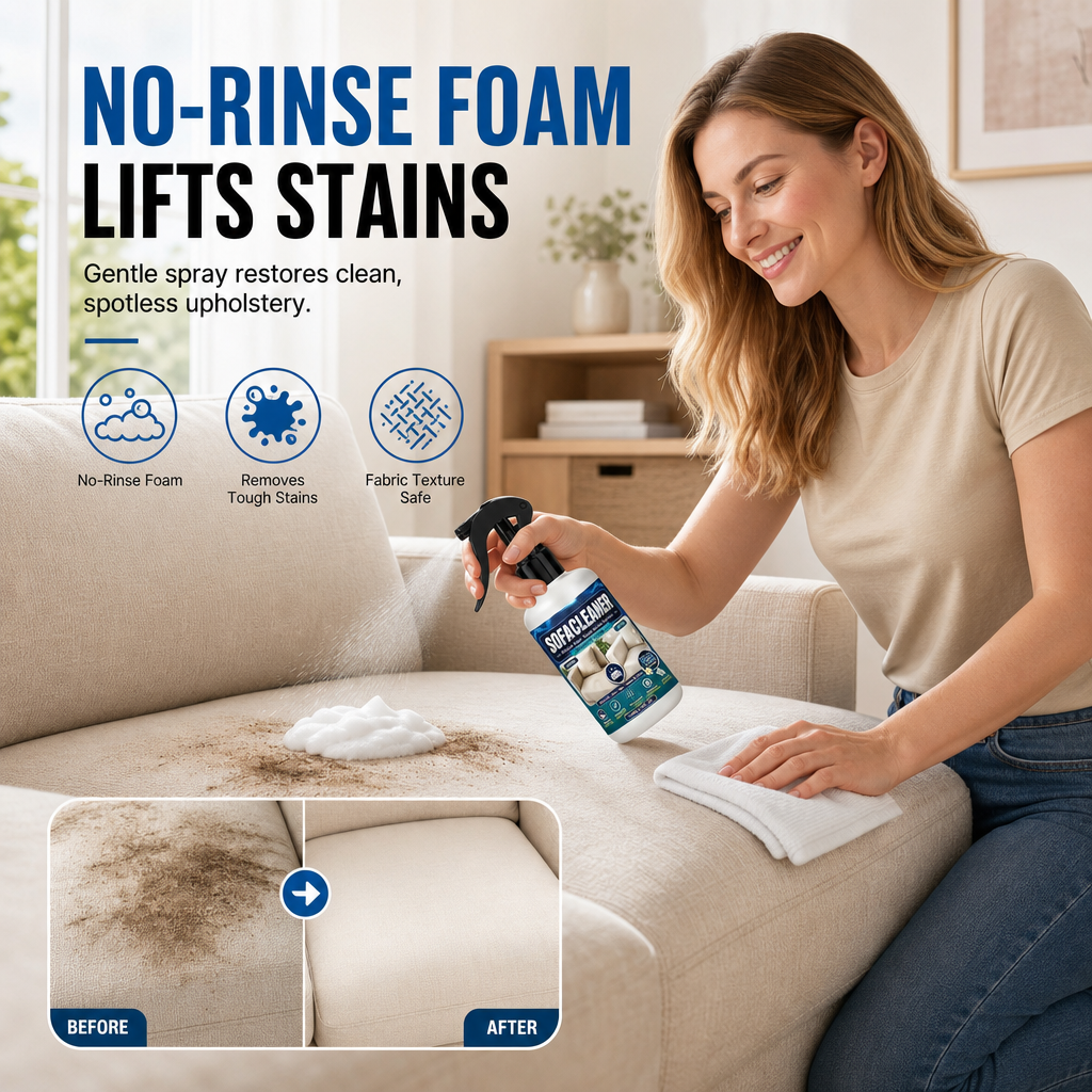 🛋️ Sofa Cleaner & Stain Remover: No-Rinse Foam, Lifts Deep Grime, Gentle pH Formula, 100ml
