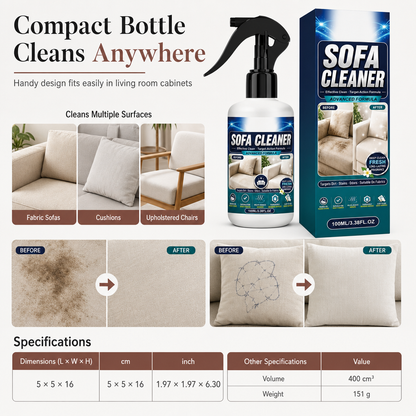 🛋️ Sofa Cleaner & Stain Remover: No-Rinse Foam, Lifts Deep Grime, Gentle pH Formula, 100ml