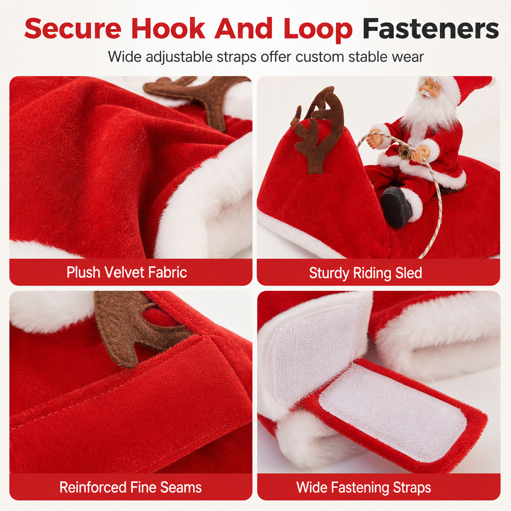 🎅50% OFF🎁 Dog Christmas Costume – Santa Riding Outfit with Adjustable Chest Strap, Pet Holiday Clothes for Small Medium Dogs🐕