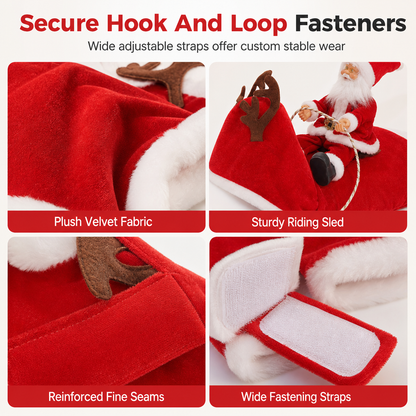 🎅50% OFF🎁 Dog Christmas Costume – Santa Riding Outfit with Adjustable Chest Strap, Pet Holiday Clothes for Small Medium Dogs🐕