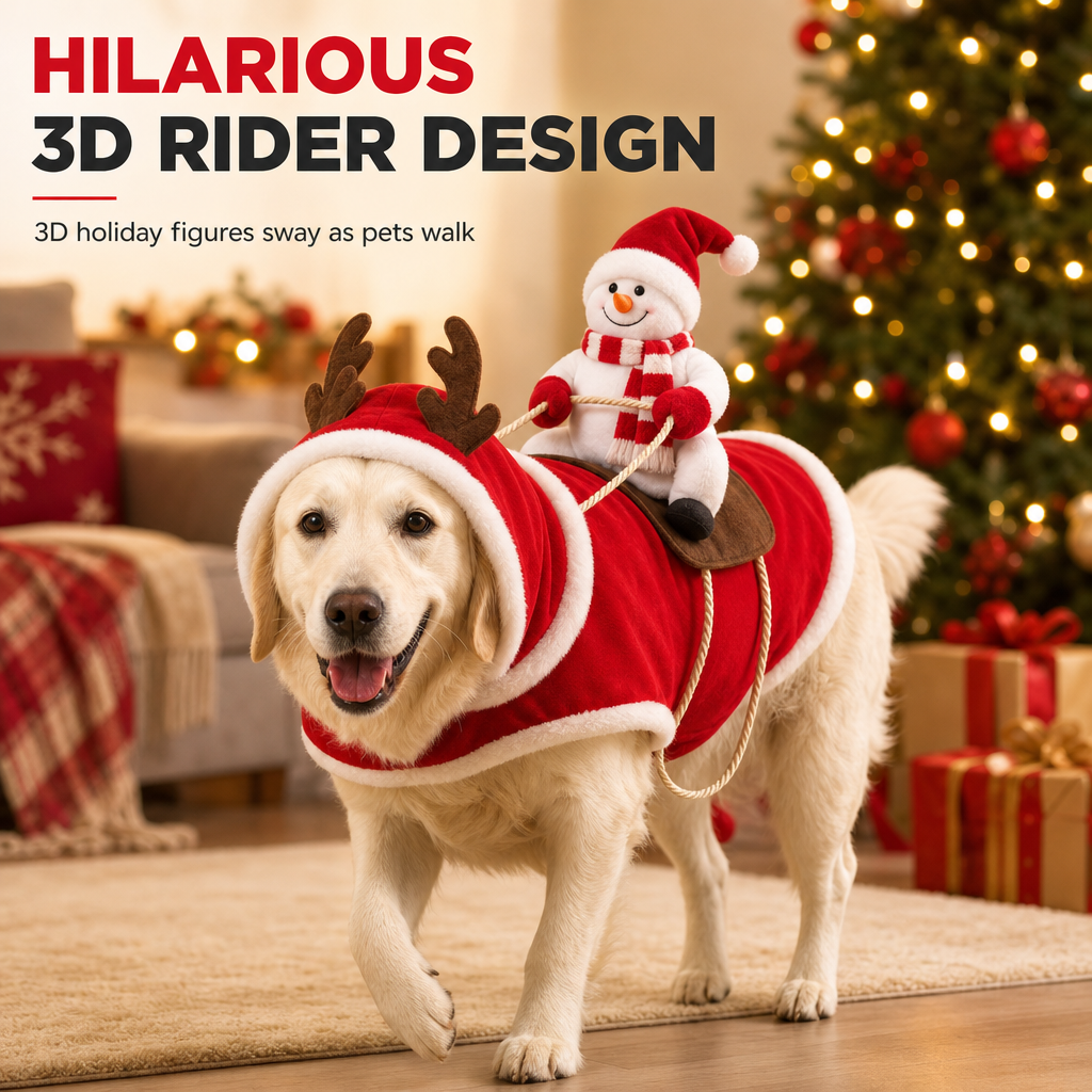 🎅50% OFF🎁 Dog Christmas Costume – Santa Riding Outfit with Adjustable Chest Strap, Pet Holiday Clothes for Small Medium Dogs🐕
