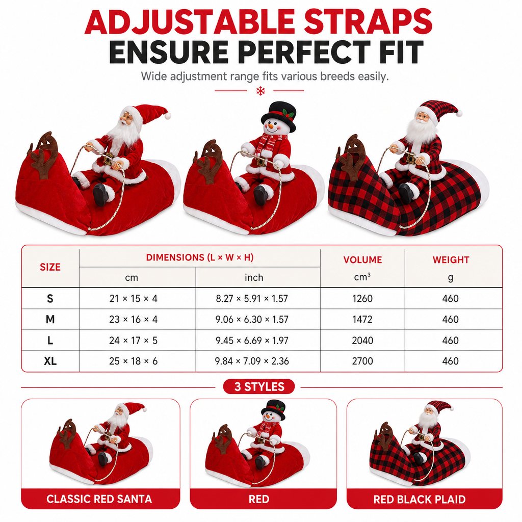 🎅50% OFF🎁 Dog Christmas Costume – Santa Riding Outfit with Adjustable Chest Strap, Pet Holiday Clothes for Small Medium Dogs🐕